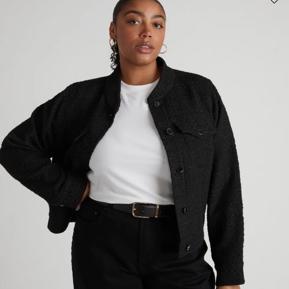 NEW! House of Harlow 1960 Tweed Jacket/Raw Hem/ Snap Front/Front Pockets/Black - Picture 2 of 15